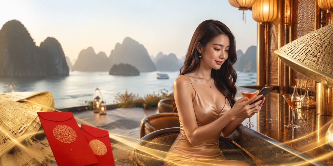 Phong bì đỏ may mắn và nón lá tại vịnh Hạ Long